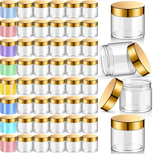 Miniatura 8 de Patelai Paquete de 48 tarros de plástico transparente de 6 onzas con tapas transparentes, recipientes vacíos redondos de plástico con boca ancha