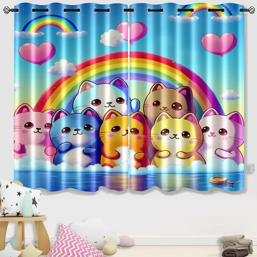 Miniatura 10 de Cortinas de Gato - Lindas Cortinas Opacas de Gato para Habitación de Niños Decoración Kawaii para Dormitorio de Niñas, 2 Paneles, 82 x 63 pulgadas
