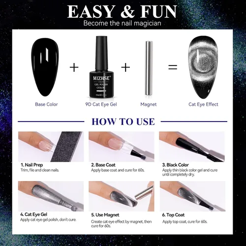 Miniatura 7 de MIZHSE Esmalte de uñas en gel 9D de ojo de gato, esmalte en gel magnético plateado con barra magnética, efecto galaxia mágico con destellos y brillo