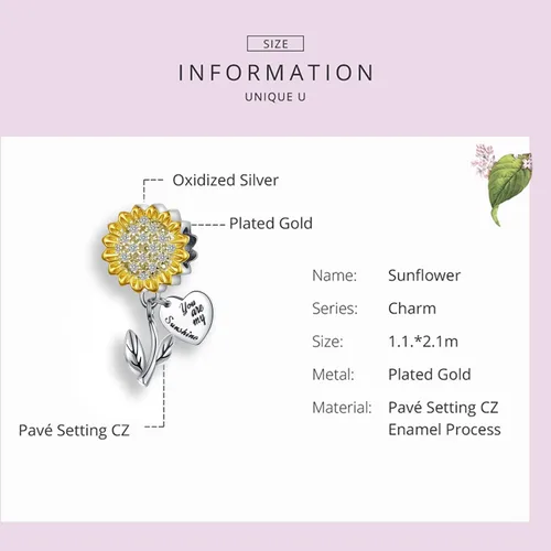 Miniatura 6 de Sunflower Charm Fit for Pandora Charms Bracelet and Necklace You Are My Sunshine Charm Gifts for Women