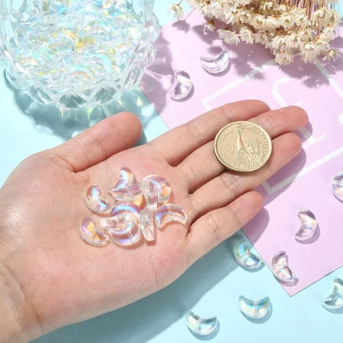 Miniatura 3 de KitBeads 100 cuentas de vidrio en forma de luna, electroplaca, cuentas de luna creciente transparente, de color AB, cuentas de luna para fabricación