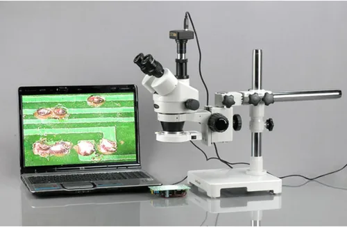 Miniatura 2 de AmScope SM-3TZZ-54S Microscopio de zoom estéreo trinocular profesional, WH10x y WH20x, aumento de 3.5X-180X, objetivo de zoom 0.7X-4.5X, luz LED