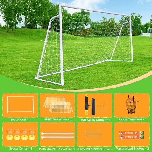 Miniatura 6 de Portería de fútbol de 12 x 6, 10 x 6.5, 8 x 6, 6 x 4 pies, portería de fútbol de metal para patio trasero, portería de fútbol para niños, jóvenes