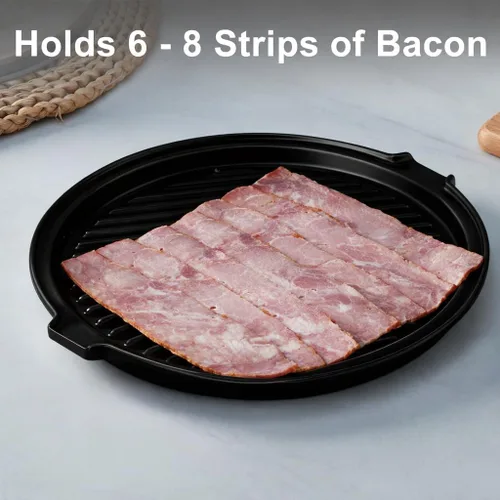 Miniatura 7 de ONEMORE Bandeja de tocino para microondas y tocino de cerámica, estante para cocinar al horno, máquina de tocino crujiente, plato redondo de tocino