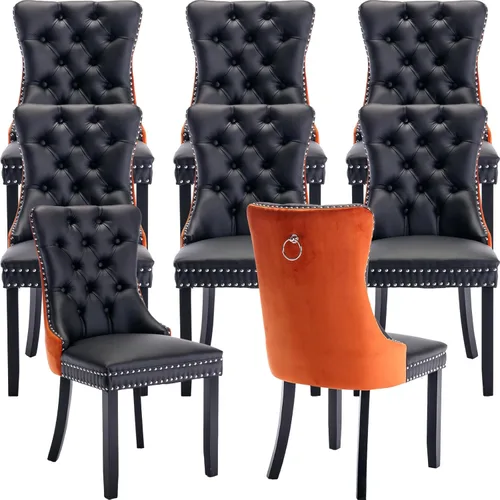 Miniatura 21 de Velvet Dining Chairs Set of 2, Tufted High Chairs with Nailhead Trim, Pull Ring, Black Solid Wood Legs, Elegant Upholstered Accent Chairs for Dining
