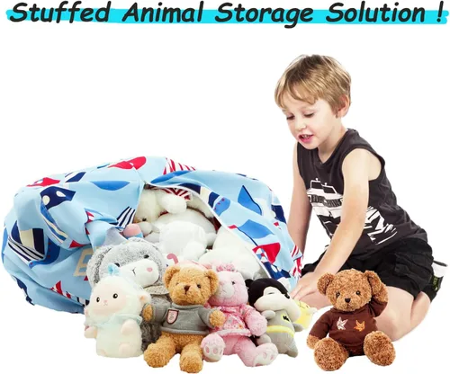 Miniatura 5 de Funda para puf de almacenamiento de animales de peluche para niños y niñas, organizador de almacenamiento de juguetes extra grande, puf sin relleno