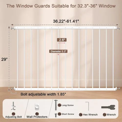 Miniatura 2 de Fairy Baby Protectores de ventana para niños y niños, ajustable de 36.3 a 61.4 pulgadas, protector de ventana de seguridad para niños que evita