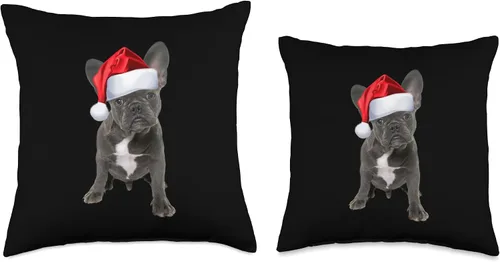 Miniatura 3 de Lindo Bulldog Francés Regalos de Navidad Lindo Bulldog Francés Camisa Cachorro Santa Sombrero Divertido Regalo de Navidad Almohada de 15.7 x 15.7