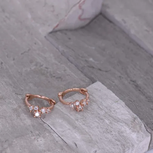 Miniatura 5 de Pendientes CZ Mini aro de caída Huggies Plata esterlina 925 - Pequeña circonita cúbica micro pavé