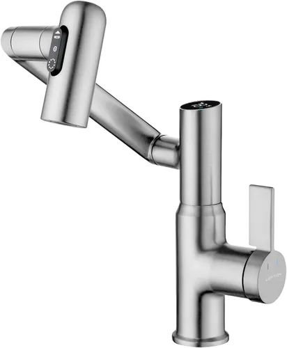 Miniatura 11 de Lefton Grifo giratorio para baño con pantalla de temperatura en Fahrenheit (sin baterías), 3 modos de agua, oro cepillado, BF2204-6