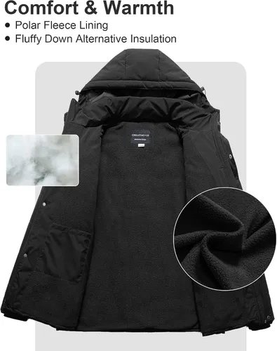 Miniatura 3 de CREATMO US Chaqueta acolchada de invierno para hombre grande y alta, impermeable, abrigo de burbujas, parka de esquí hinchada con capucha