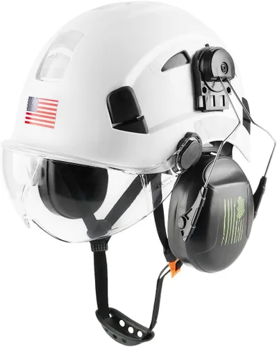 Miniatura 14 de Casco de seguridad con visera y protección para los oídos, ajustable, ligero, ventilado, ABS, casco de trabajo para hombres y mujeres, suspensión