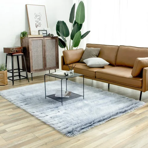 Miniatura 14 de Ashler Home Deco - Tapete de pelo sintético de oveja, mullido, suave, de 2 x 3 pies, lavable a máquina, dormitorio, habitación de los niños, sala