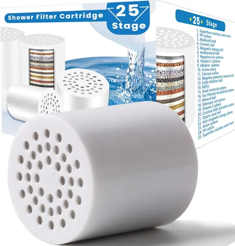 Cartucho de repuesto para filtro de ducha de 25 etapas, 1 paquete de cartuchos universales para agua dura, elimina cloro, metales pesados, hierro y