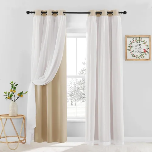 Miniatura 26 de PONY DANCE Cortinas Opacas con Superposición de Gasa, Cortinas de Doble Capa con Aislamiento Térmico Mix & Match para Oscurecer Habitaciones