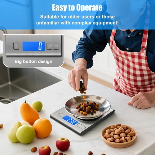 Miniatura 7 de Diyife - Báscula de alimentos recargable de 33 libras, báscula digital de cocina de acero inoxidable 304 con 3 botones, peso gramos y onzas