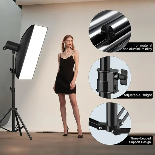 Miniatura 6 de Soporte de luz profesional para fotografía de 110 pulgadas/9.2 pies/280cm, soporte de trípode de metal acolchado con aire para caja de luz, luz