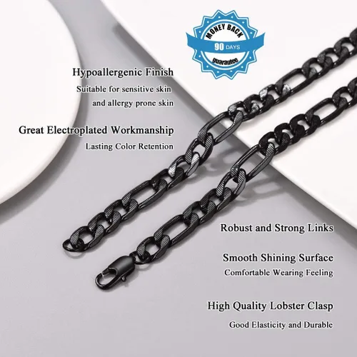 Miniatura 4 de PROSTEEL 316L Stainless Steel Figaro Chain Necklace for MenWomen, Black18K Real Gold Plated, 4mm to 13mm, 14inch to 30inch, Come Gift Box