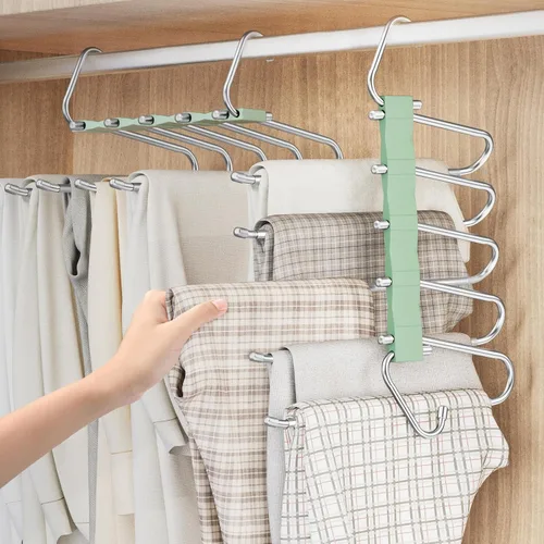 Miniatura 16 de Loretoy Paquete de 4 perchas para pantalones que ahorran espacio, estante multifuncional antideslizante para pantalones, tubo de acero inoxidable