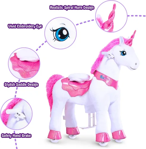 Miniatura 4 de PonyCycle Juguetes de unicornio para montar para niñas Pony de montar unicornio rosa balancín (con freno/ 35.4" de altura/Tamaño 4 para edad 4-7)