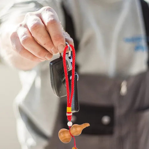 Miniatura 5 de FOMIYES Accesorios colgantes para espejo de coche, llavero chino de calabaza de madera de Feng Shui, llavero de calabaza Wu Hulu, llavero