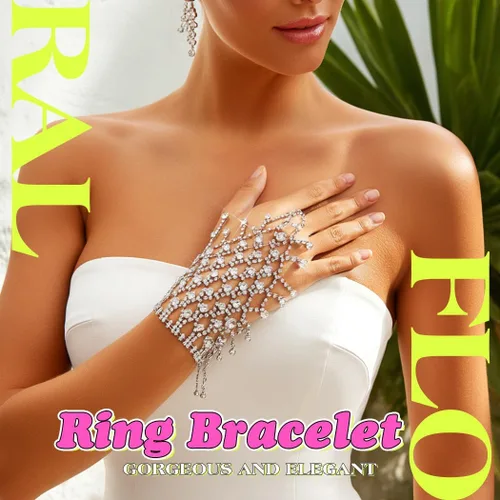 Miniatura 5 de EARENT Pulsera de plata del anillo de la cadena de la mano de la boda de la joyería de, rhinestone, Sin piedras preciosas