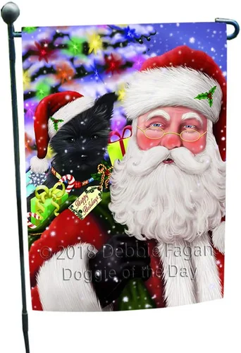 Doggie of the Day Cairn Terrier - Banderas de jardín para perros, Papá Noel de Navidad con regalos, doble cara, regalo decorativo de primavera para