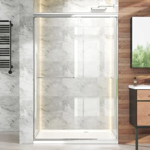 Puerta de ducha corredera doble 44"-48" de ancho x 72" de alto, puerta de ducha de vidrio para baño de 1/4" (6mm) de vidrio templado transparente