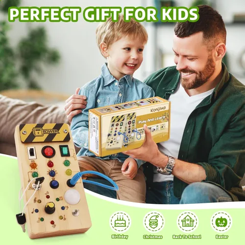 Miniatura 6 de wakeInsa Tablero de actividades con luz LED, juguetes sensoriales de viaje para niños pequeños de 1 a 3 años, tablero de madera para niños pequeños