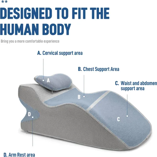 Miniatura 2 de Almohada de lectura de cuña de espuma viscoelástica para cama, almohada ergonómica para adultos con reposacabezas ajustable, almohada de cama
