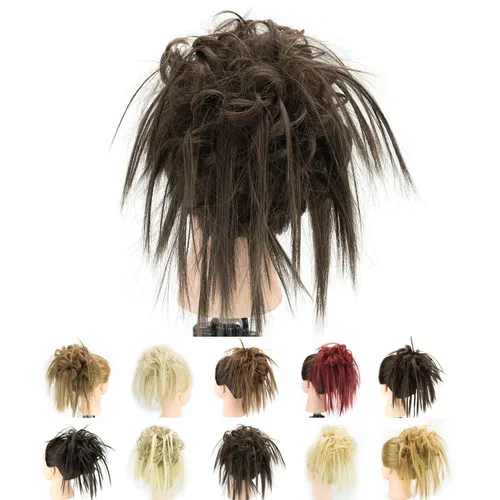 Miniatura 6 de IMISSU 2 piezas de moño de cabello desordenado, extensión de coleteros falsos, ondulados, rizados, para mujeres y niñas (2 unidades rubio ceniza)