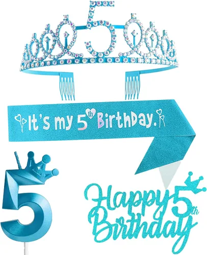 Miniatura 51 de Decoraciones de cumpleaños número 7 para niña, que incluyen corona/tiara de cumpleaños número 7, banda, adorno para pastel de cumpleaños y velas