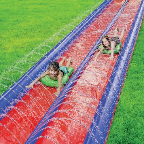 Miniatura 9 de Undersea Water Dual Slip and Slide - 18 pies x 5 pies deslizante con almohadilla de salpicaduras y rociador, tobogán acuático con tablas inflables