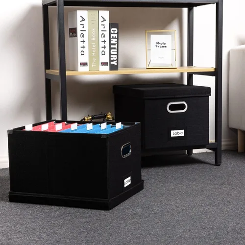 Miniatura 3 de PRANDOM Caja organizadora de archivos, juego de 1 carpeta plegable decorativa de lino para almacenamiento de archivos colgantes con tapas, gabinete
