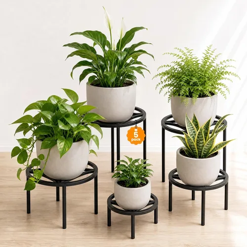 Miniatura 11 de TOSKING Soporte de metal resistente para plantas, patrón redondo de desplazamiento clásico de 9 pulgadas, patas niveladoras antideslizantes