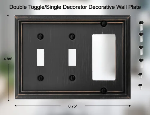 Miniatura 2 de OKAWYC Cubierta de Interruptor de Luz Doble Toggle/Decorador Individual Placa de Pared de Metal Adler, Paquete de 2 Bronce Envejecido 3 Gang