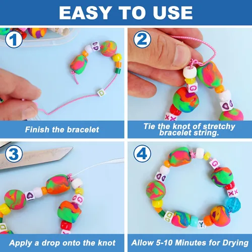 Miniatura 4 de Meuvcol Pegamento para pulsera de joyería para nudo elástico, 2 piezas de pegamento de cuentas de arcilla transparente para abalorios de cuentas