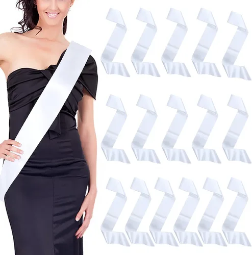 Miniatura 16 de Dreamtop 16 piezas de faja de satén en blanco negras para concursos, Señorita Mayor América 2026, faja para concurso de belleza