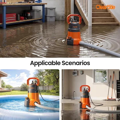Miniatura 7 de Cleartide Bomba de Sumidero Sumergible, Sensor de Agua Inteligente Auto Encendido/Apagado, Modo Manual/Automático, Bomba de Agua de Utilidad