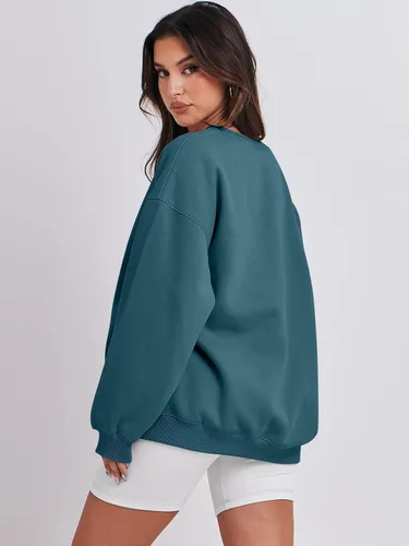 Miniatura 4 de ANRABESS Sudadera de gran tamaño para mujer, de forro polar, manga larga, cuello redondo, informal, para otoño 2023, ropa de moda