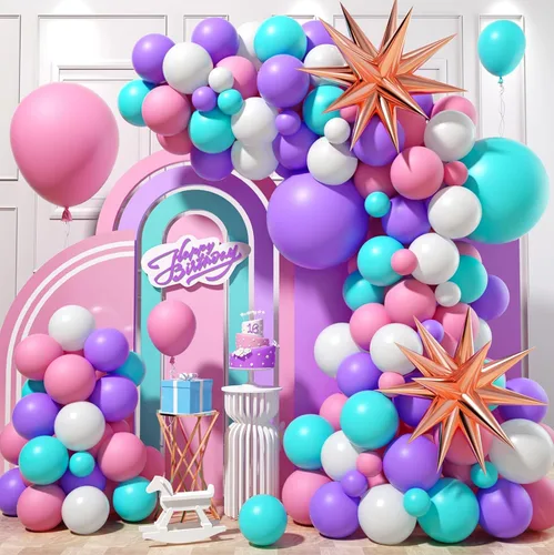Miniatura 11 de Arco de globos de color verde, azul, amarillo y naranja, guirnalda de globos de arcoíris con globos de látex rosa, rojo, amarillo, naranja, azul