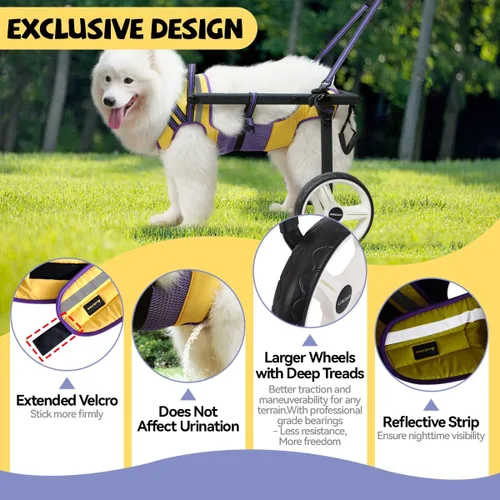 Miniatura 7 de Silla de ruedas para perros para patas traseras, grande, pequeña, silla de ruedas para perros, carritos ajustables para perros con ruedas para patas