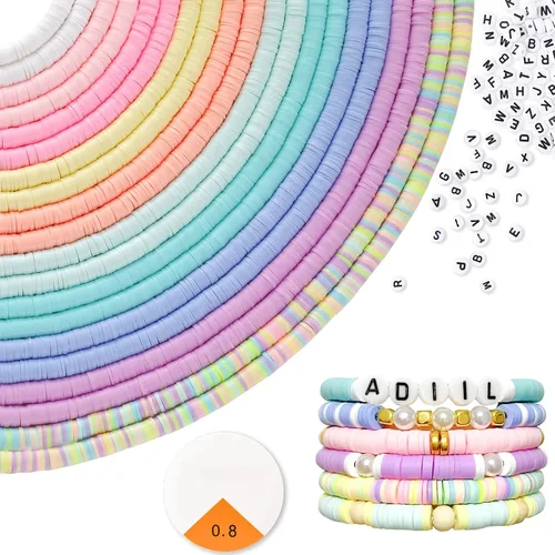 Miniatura 14 de ADIIL Kit de Fabricación de Pulseras con 7200 Piezas de Cuentas de Arcilla, Cuentas Heishi de Polímero de 6mm para Hacer Joyas, Kit de Pulseras