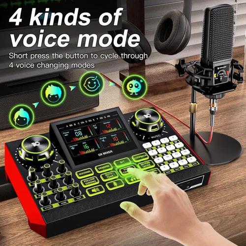 Miniatura 9 de Paquete de equipo de podcast - Estudio de producción todo en uno con mezclador de audio y micrófono de 3.5mm para transmisión en vivo, grabación