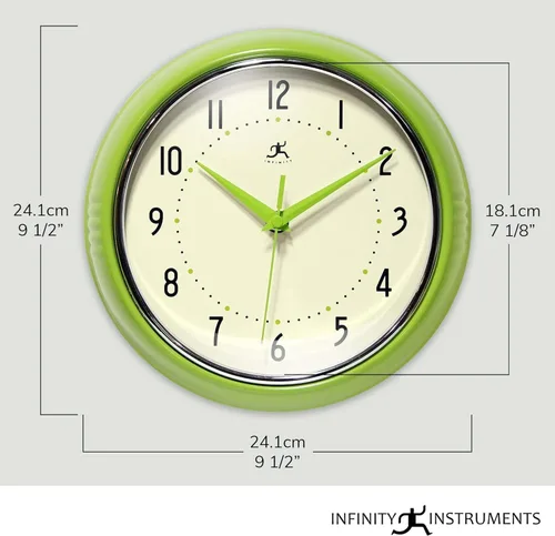 Miniatura 2 de Infinity Instruments Reloj de pared retro de 9 pulgadas, barrido silencioso, sin tictac, moderno, de mediados de siglo, para cocina, comedor