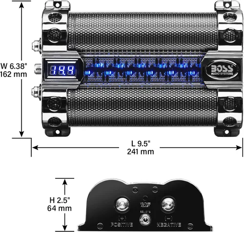 Miniatura 4 de BOSS Audio Systems CAP8 - Condensador de coche – 8 farad, almacenamiento de energía, graves mejorados desde estéreo, tono de polaridad inversa