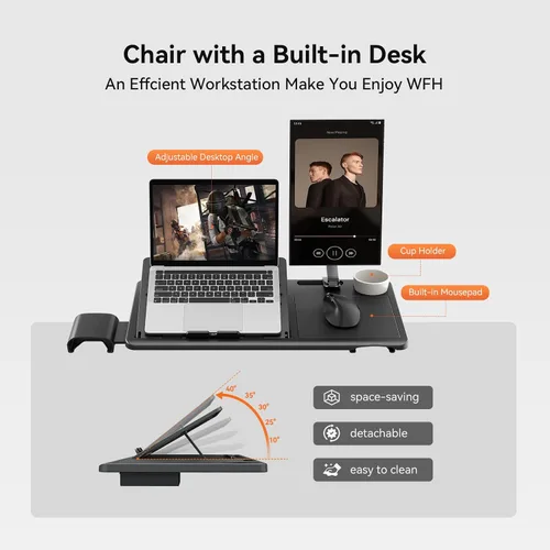 Miniatura 3 de Newtral Silla ergonómica de oficina en casa, silla de escritorio con reposapiés, respaldo y reposacabezas de seguimiento automático, reposabrazos