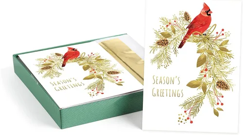 Miniatura 8 de Masterpiece - Tarjetas navideñas plateadas y rojas, juego de 15 tarjetas de Navidad en caja con detalles de aluminio y sobres a juego, tarjetas