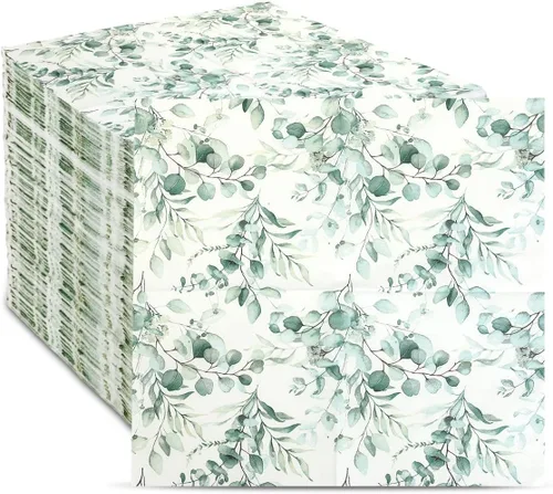 Miniatura 9 de 100 servilletas desechables para invitados, toallas de mano desechables de papel con hojas verdes, servilletas de mano decorativas de papel