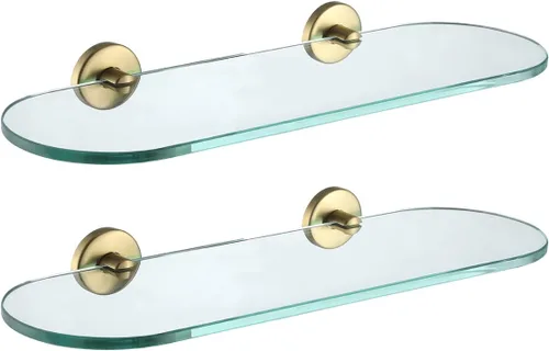 Miniatura 15 de JQK Estante de vidrio para baño dorado, almacenamiento de ducha de vidrio templado de 20 por 5 pulgadas, montaje de pared dorado cepillado de acero